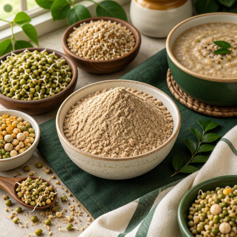 Sprouts Health Mix served in a bowl with its ingredients